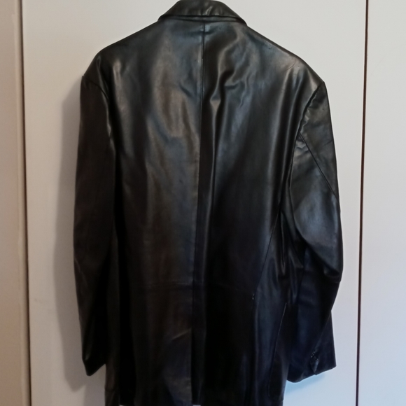Black Leather Roberto Vasalli Blazer Jacket - Picture 2 of 7
